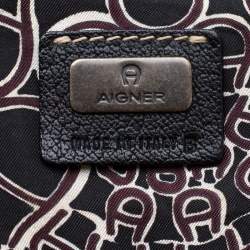 Pre Owned Aigner Black Leather Hyde Park Frame Satchel
