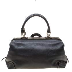 Pre Owned Aigner Black Leather Hyde Park Frame Satchel