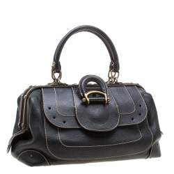 Pre Owned Aigner Black Leather Hyde Park Frame Satchel
