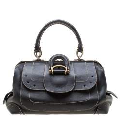 Pre Owned Aigner Black Leather Hyde Park Frame Satchel
