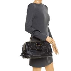 Pre Owned Aigner Black Leather Hyde Park Frame Satchel