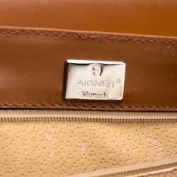 Pre Owned Aigner Brown Leather Flap Shoulder Bag