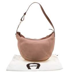 Pre Owned Aigner Pink/Brown Leather Logo Buckle Hobo