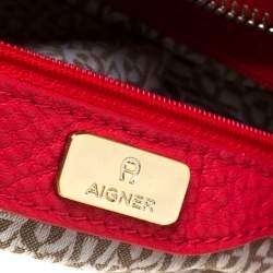 Pre Owned Aigner Pink Leather Top Zip Hobo