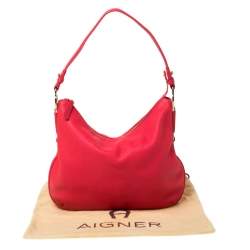 Pre Owned Aigner Pink Leather Top Zip Hobo