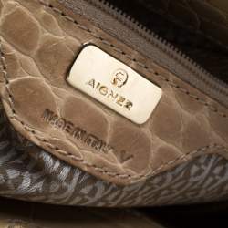 Pre Owned Aigner Beige Croc Embossed Leather Tote