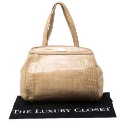 Pre Owned Aigner Beige Croc Embossed Leather Tote