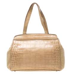 Pre Owned Aigner Beige Croc Embossed Leather Tote