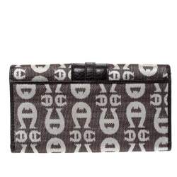 Aigner Brown/White Signature Canvas Continental Flap Wallet