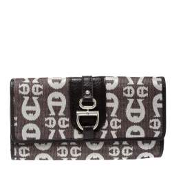Aigner Brown/White Signature Canvas Continental Flap Wallet