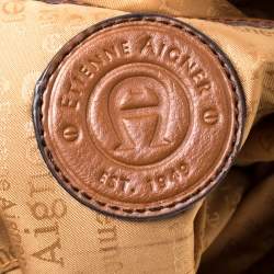 Pre Owned Aigner Beige/Brown Signature Coated Canvas and Leather Belted Tote