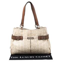Pre Owned Aigner Beige/Brown Signature Coated Canvas and Leather Belted Tote