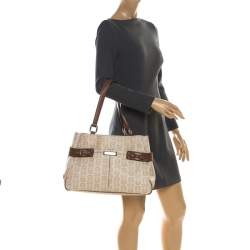 Pre Owned Aigner Beige/Brown Signature Coated Canvas and Leather Belted Tote