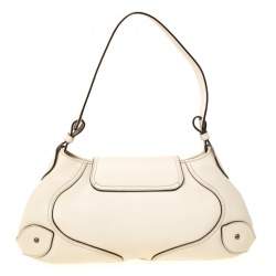 Pre Owned Aigner Cream Leather Shoulder Bag