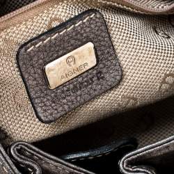 Pre Owned Aigner Metallic Grey Leather Shoulder Bag