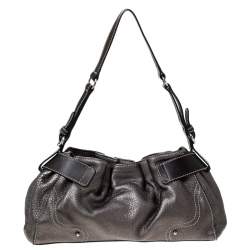 Pre Owned Aigner Metallic Grey Leather Shoulder Bag