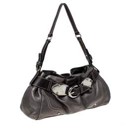 Pre Owned Aigner Metallic Grey Leather Shoulder Bag