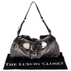 Pre Owned Aigner Metallic Grey Leather Shoulder Bag