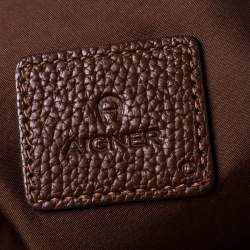 Pre Owned Aigner Beige/Brown Nylon and Leather Logo Buckle Crossbody Bag