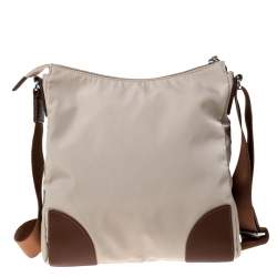 Pre Owned Aigner Beige/Brown Nylon and Leather Logo Buckle Crossbody Bag