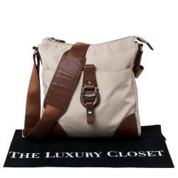 Pre Owned Aigner Beige/Brown Nylon and Leather Logo Buckle Crossbody Bag