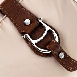 Pre Owned Aigner Beige/Brown Nylon and Leather Logo Buckle Crossbody Bag