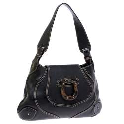 Pre Owned Aigner Black Leather Flap Shoulder Bag