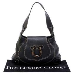 Pre Owned Aigner Black Leather Flap Shoulder Bag