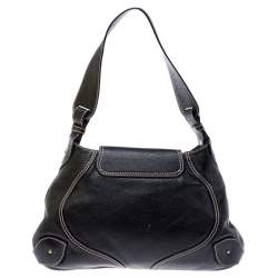 Pre Owned Aigner Black Leather Flap Shoulder Bag