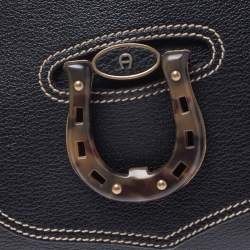 Pre Owned Aigner Black Leather Flap Shoulder Bag