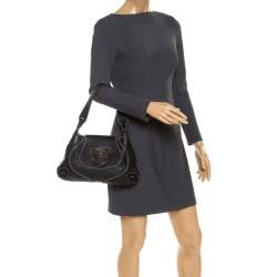 Pre Owned Aigner Black Leather Flap Shoulder Bag