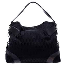 Pre Owned Aigner Black Monogram Canvas and Leather Hobo