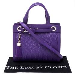 Pre Owned Aigner Purple Logo Embossed Leather Cavallina Tote