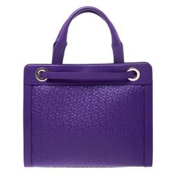 Pre Owned Aigner Purple Logo Embossed Leather Cavallina Tote