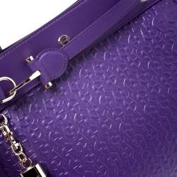 Pre Owned Aigner Purple Logo Embossed Leather Cavallina Tote