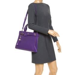 Pre Owned Aigner Purple Logo Embossed Leather Cavallina Tote