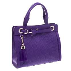 Pre Owned Aigner Purple Logo Embossed Leather Cavallina Tote