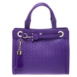 Pre Owned Aigner Purple Logo Embossed Leather Cavallina Tote