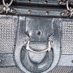 Pre Owned Aigner Metallic Silver  Faux Leather Studded Satchel