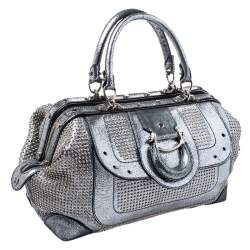 Pre Owned Aigner Metallic Silver  Faux Leather Studded Satchel