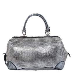 Pre Owned Aigner Metallic Silver  Faux Leather Studded Satchel