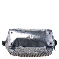 Pre Owned Aigner Metallic Silver  Faux Leather Studded Satchel