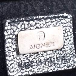 Pre Owned Aigner Metallic Silver  Faux Leather Studded Satchel