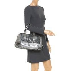 Pre Owned Aigner Metallic Silver  Faux Leather Studded Satchel