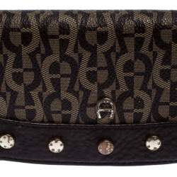 Pre Owned Aigner Brown Signature Coated Canvas Continental Wallet