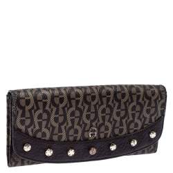 Pre Owned Aigner Brown Signature Coated Canvas Continental Wallet