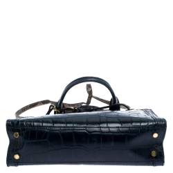 Pre Owned Aigner Blue Crocodile Embossed Leather Cavallina Top Handle