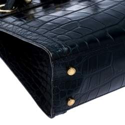 Pre Owned Aigner Blue Crocodile Embossed Leather Cavallina Top Handle