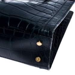 Pre Owned Aigner Blue Crocodile Embossed Leather Cavallina Top Handle