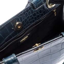 Pre Owned Aigner Blue Crocodile Embossed Leather Cavallina Top Handle
